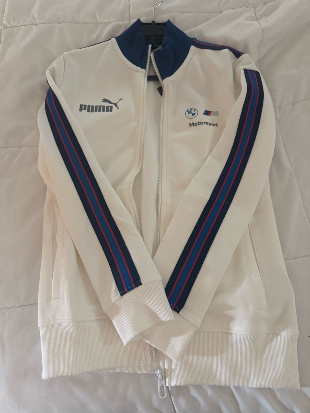 Puma White BMW Motorsport Track Jacket with Navy and Red Stripes